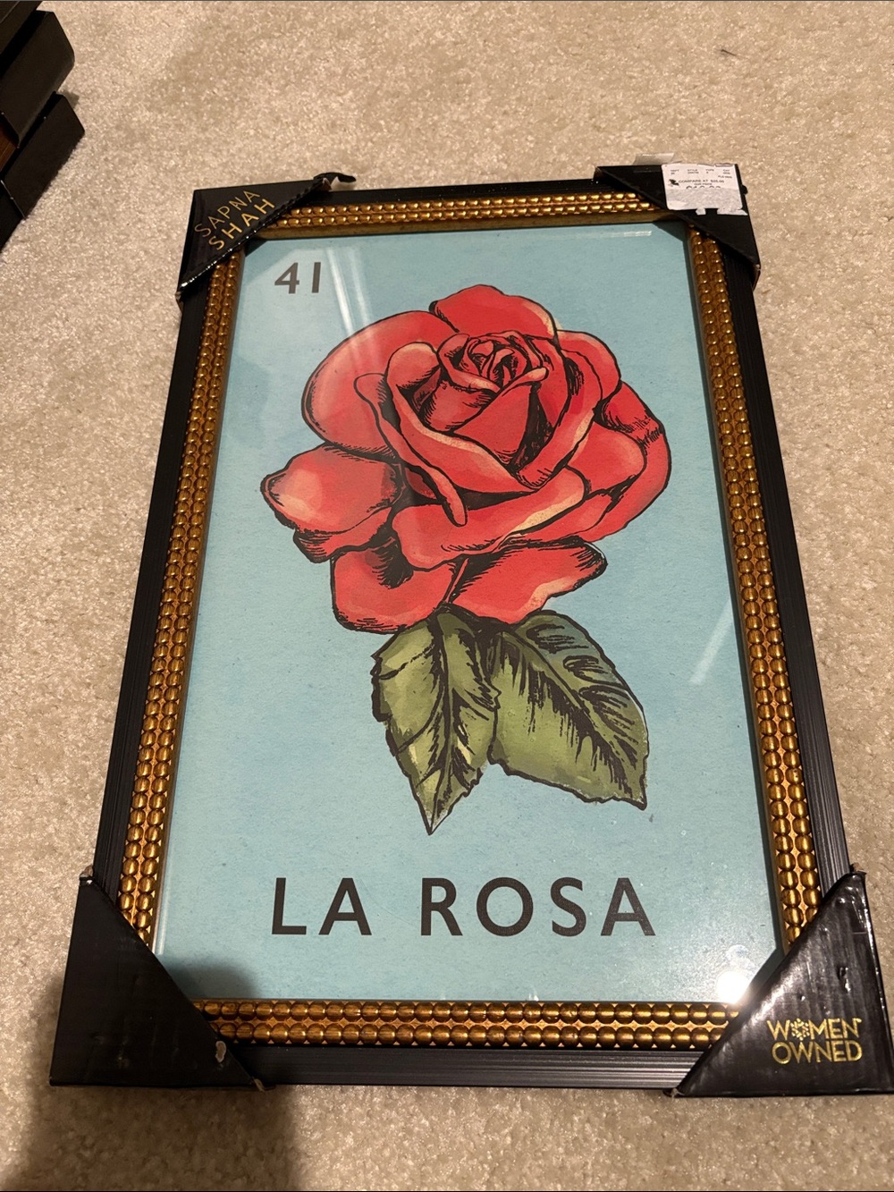 Sapna shah La Rosa  Red Rose Wall Art Print with Gold-Trim Frame